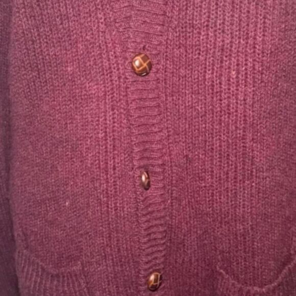Royal Scott Shetland Wool Cardigan L Burgundy Elbow Patches Made in Hong Kong - Picture 6 of 6